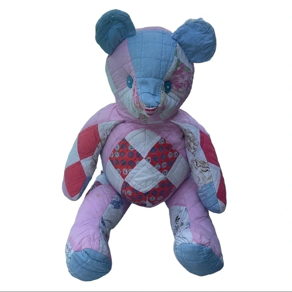Vintage Handmade Quilt Patchwork Stuffed Bear